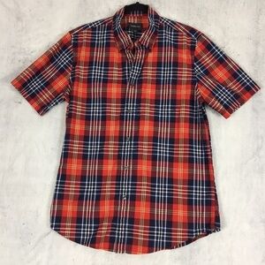 Logan Hill Button Down Plaid Shirt Medium 100% Cotton Short Sleeve